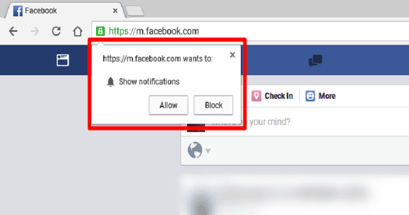 Facebook wants to show notifications: allow / block